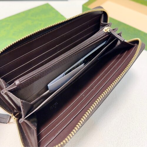 Alternative view of Gucci Supreme Canvas Bee Leather Wallet Long Round Zipper Web Beige Ebony 21Cm