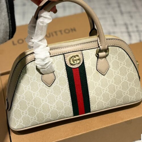 Alternative view of Gucci Ophidia Small GG Supreme Canvas Top Handle Bag Beige And White 30Cm