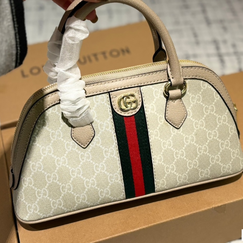 Gucci Ophidia Small GG Supreme Canvas Top Handle Bag Beige And White 30Cm - Image 2