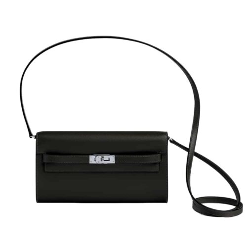 Hermes Kelly Classique To Go Silver Hardware Crossbody Bag Black 19Cm