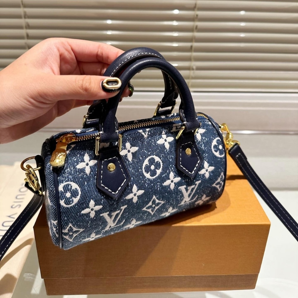 Louis Vuitton Nano Speedy Monogram Denim Handbag Blue 17Cm M81168 - Image 4