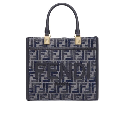Fendi Sunshine Small FF Chenille Shopper Tote Bag Dark Blue 26Cm 8BH394ASU0F1PQK