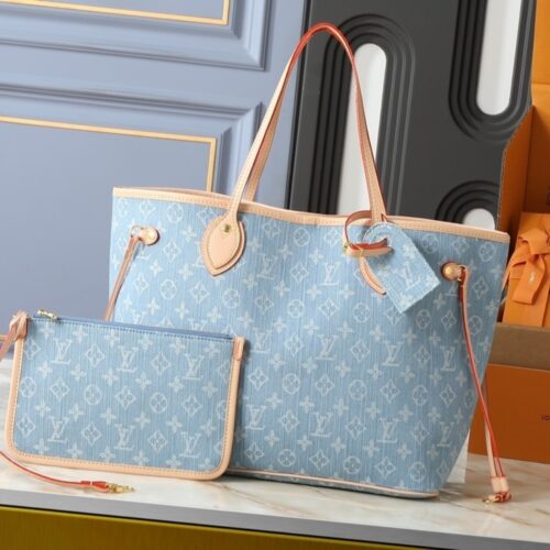 Alternative view of Louis Vuitton Neverfull MM Tote Bag Denim Light Blue 31Cm