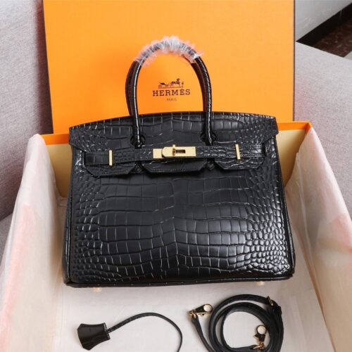 Alternative view of Hermes Birkin 35 Shiny Porosus Crocodile Black Noir 35Cm