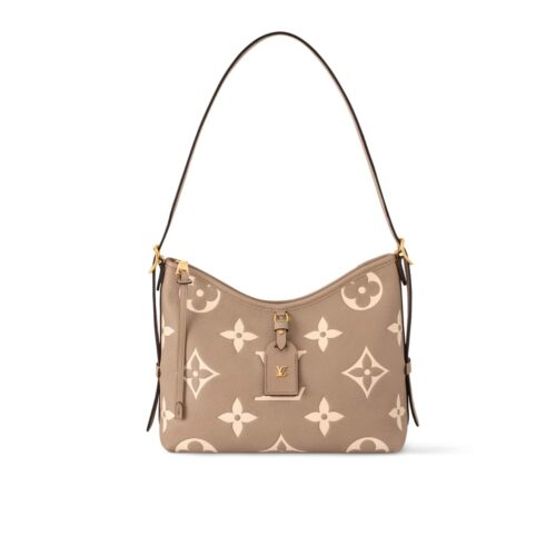 Louis Vuitton Carryall PM Monogram Empreinte Shoulder Bag Crème Beige 29Cm M47180
