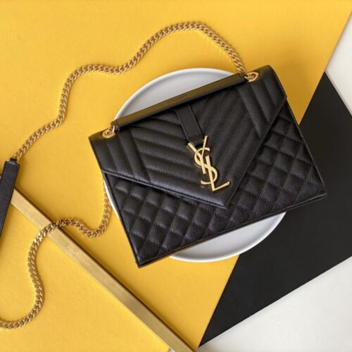Alternative view of Saint Laurent Envelope Medium Quilted Grain De Poudre Embossed Leather Gold Hardware Crossbody Bag Black 24Cm 600185Bow911000