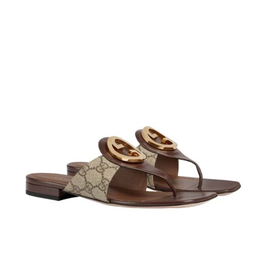 Gucci Women's Blondie GG Canvas Thong Sandals Brown 752659 9I650 9769