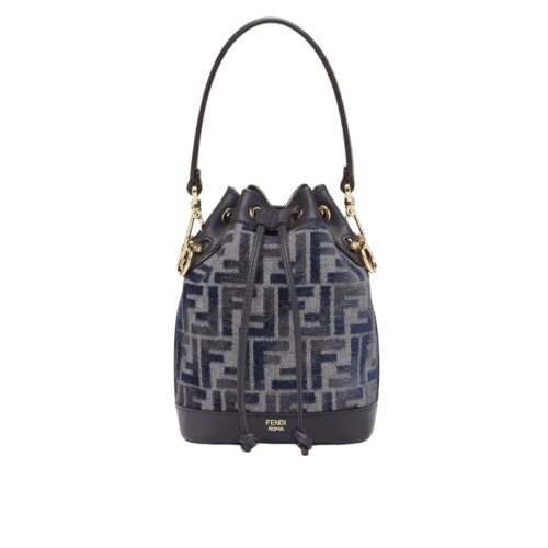 Fendi Mon Tresor Mini FF Chenille Bucket Bag Dark Blue 21Cm 8BS093ASU0F1PQK