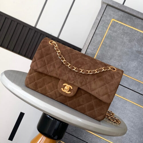 Alternative view of Chanel Classic Medium Double Flap Bag Gold Tone Dark Brown 25cm