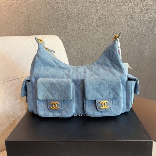Alternative view of Chanel 25C Large Washed Denim Hobo Bag Blue 31cm AS5339 B19251 NG353