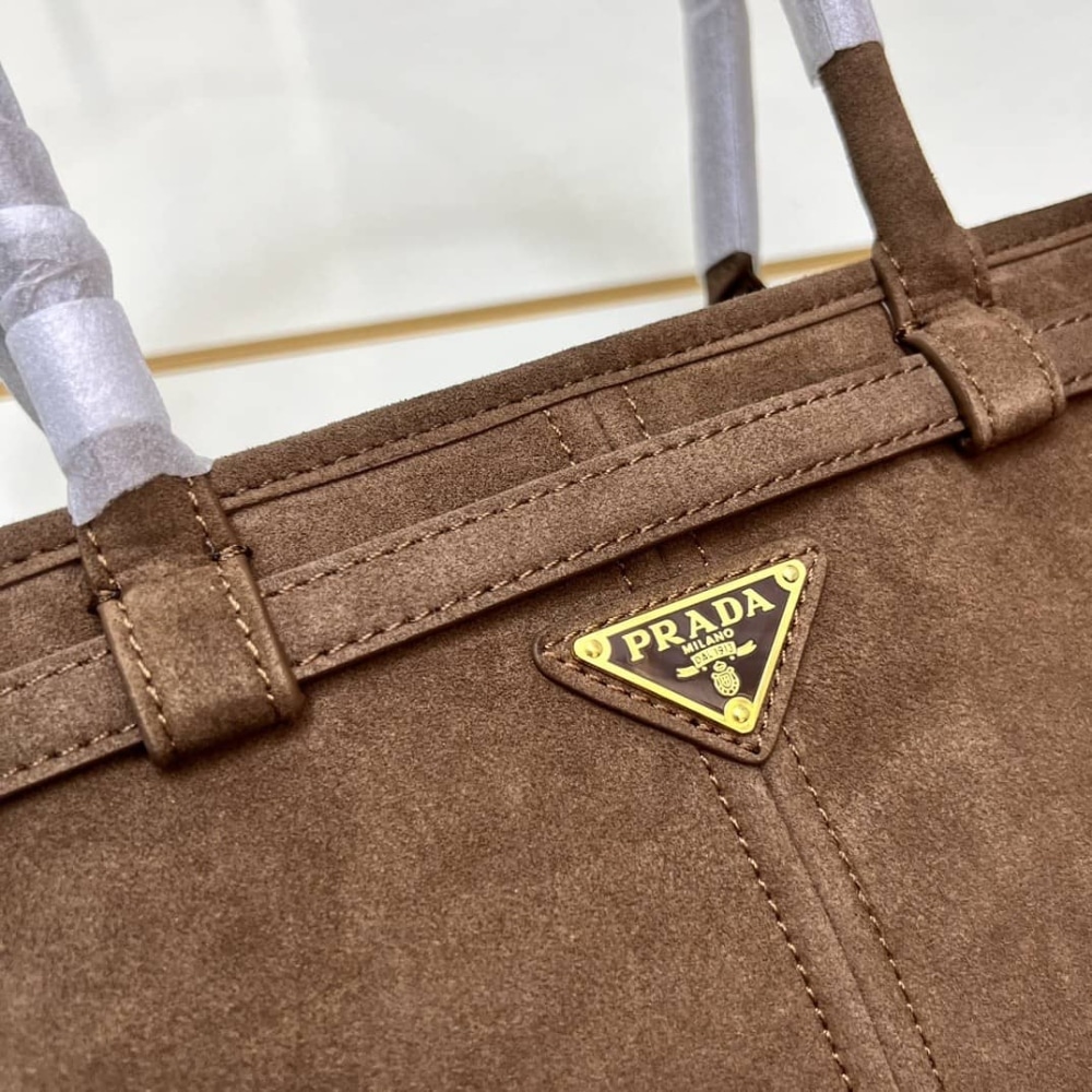 Prada Bonnie Large Suede Handbag Cacao Brown 38Cm 1Ba433 2C4S F0324 V Moo - Image 5