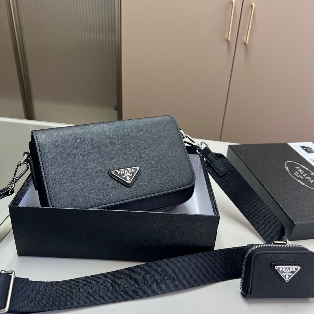 Prada Saffiano Leather Shoulder Bag Black 22cm 2VD059 9Z2 F0002 V OOO - Image 2