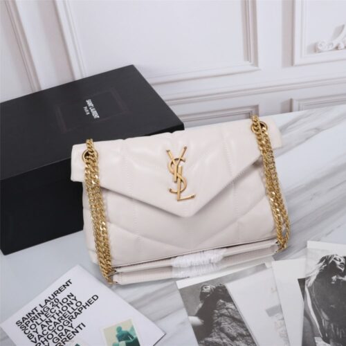Alternative view of Saint Laurent Puffer Small In Leather Gold Hardware Shoulder Bag White 29Cm 5774761EL079207