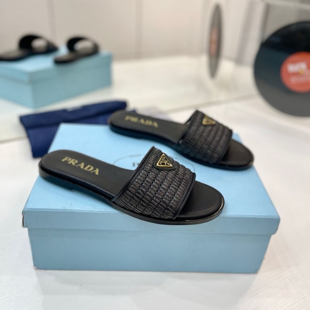 Prada Leather Slides With Crochet Details Black 1XX758 2ACS F0002 F 010 - Image 2