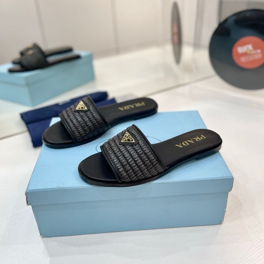 Prada Leather Slides With Crochet Details Black 1XX758 2ACS F0002 F 010 - Image 3