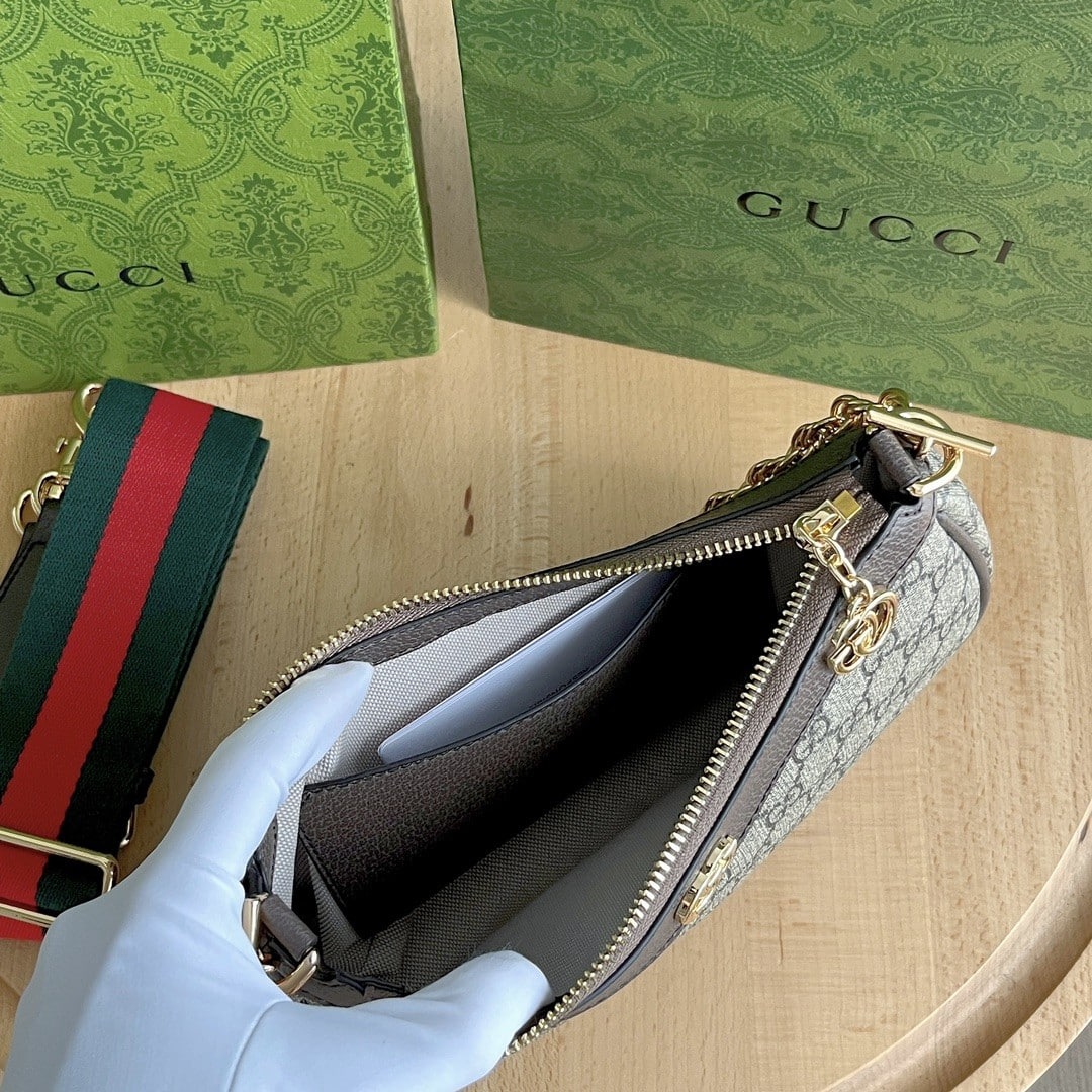 Gucci Ophidia Small GG Supreme Canvas Shoulder Bag Beige And Dark Brown 25Cm 735132 FABLE 9442 - Image 9