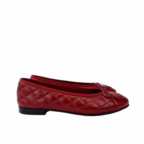 Chanel Ballerina Flat Quilted Leathers In Red