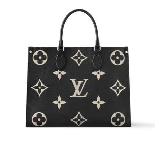 Louis Vuitton Onthego MM Monogram Empreinte Tote Bag Black Beige 35Cm M45495