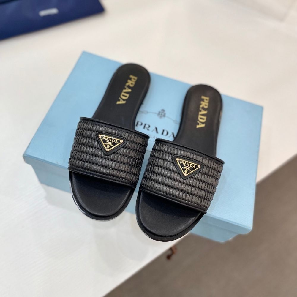 Prada Leather Slides With Crochet Details Black 1XX758 2ACS F0002 F 010 - Image 5