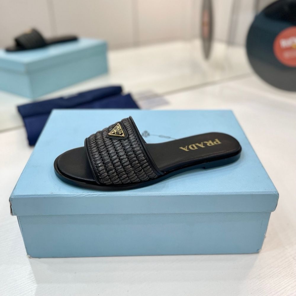 Prada Leather Slides With Crochet Details Black 1XX758 2ACS F0002 F 010 - Image 4