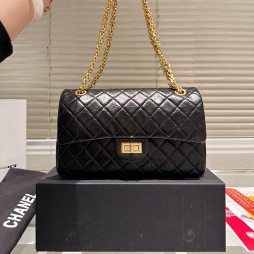 Alternative view of Chanel 2.55 Handbag Gold Tone Metal Black 24Cm A37586 Y04634 C3906