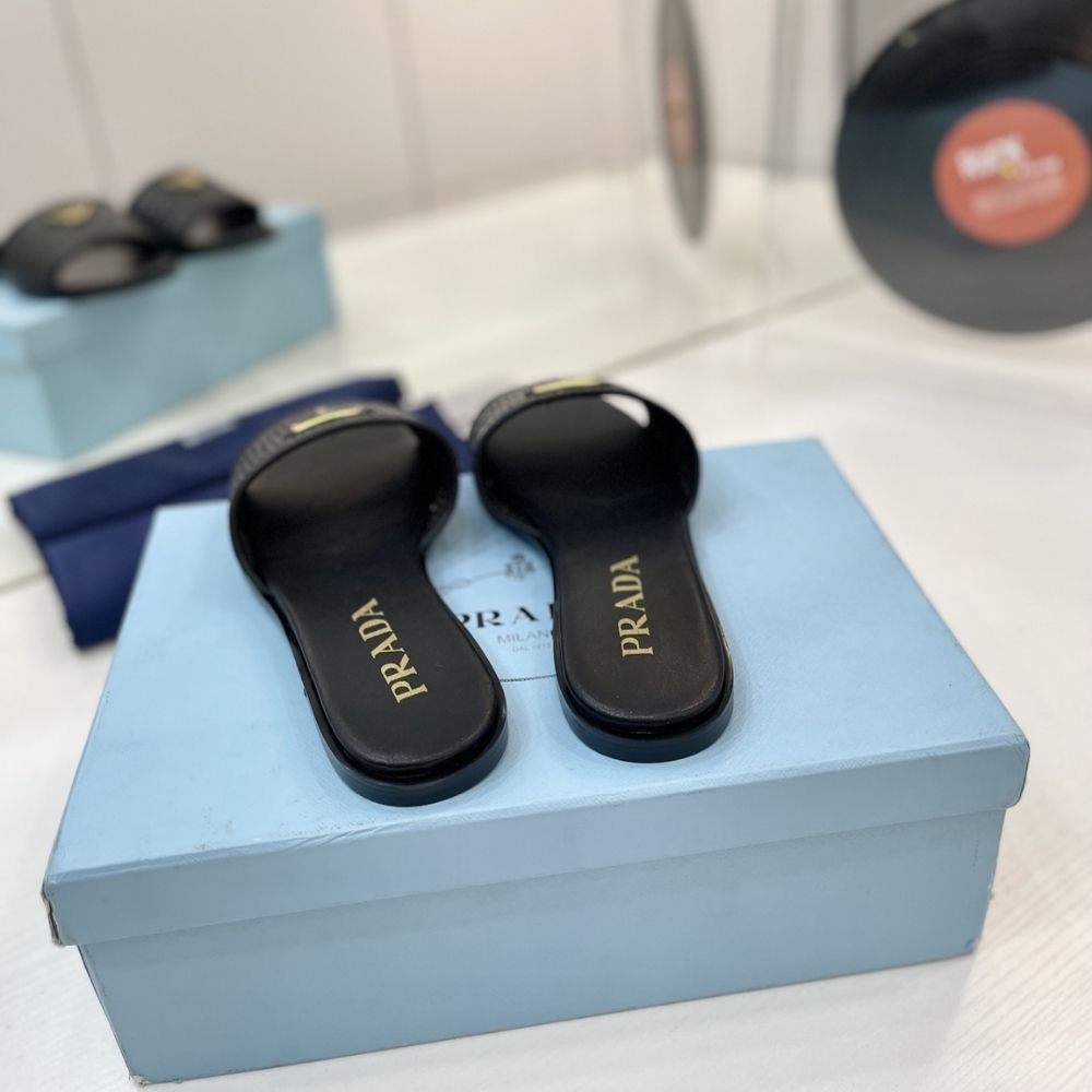 Prada Leather Slides With Crochet Details Black 1XX758 2ACS F0002 F 010 - Image 7