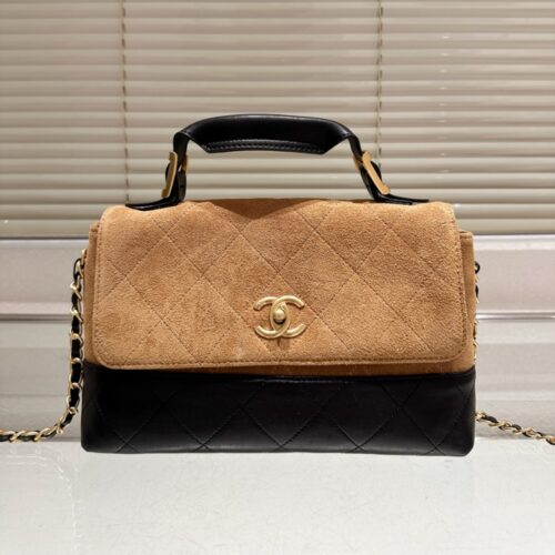 Alternative view of Chanel 25A Medium Suede And Smooth Leather Handle Bags Beige Black 29cm AS5637 B20827 U1536