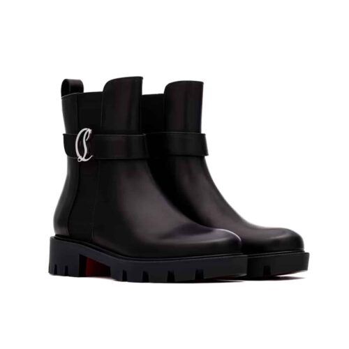 Christian Louboutin CL Chelsea Booty Lug Leather Ankle Boots Black 1230304BK01