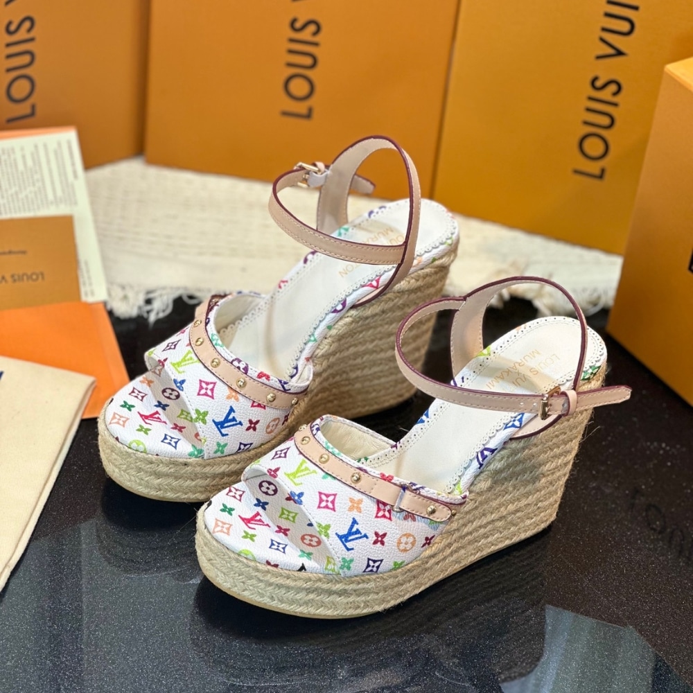 Louis Vuitton X Takashi Murakami Helios Wedge Monogram Canvas Sandal White 1agyx0 - Image 2