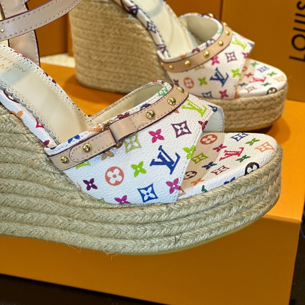 Louis Vuitton X Takashi Murakami Helios Wedge Monogram Canvas Sandal White 1agyx0 - Image 3