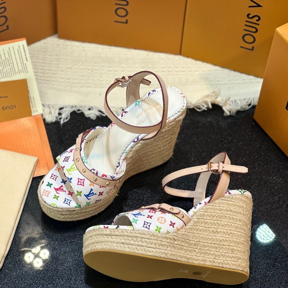 Louis Vuitton X Takashi Murakami Helios Wedge Monogram Canvas Sandal White 1agyx0 - Image 4
