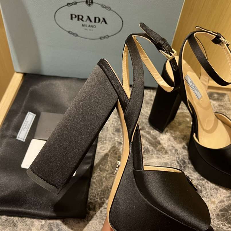 Prada High Heeled Satin Sandals Black 1Xp48B 049 F0002 F 135 - Image 3