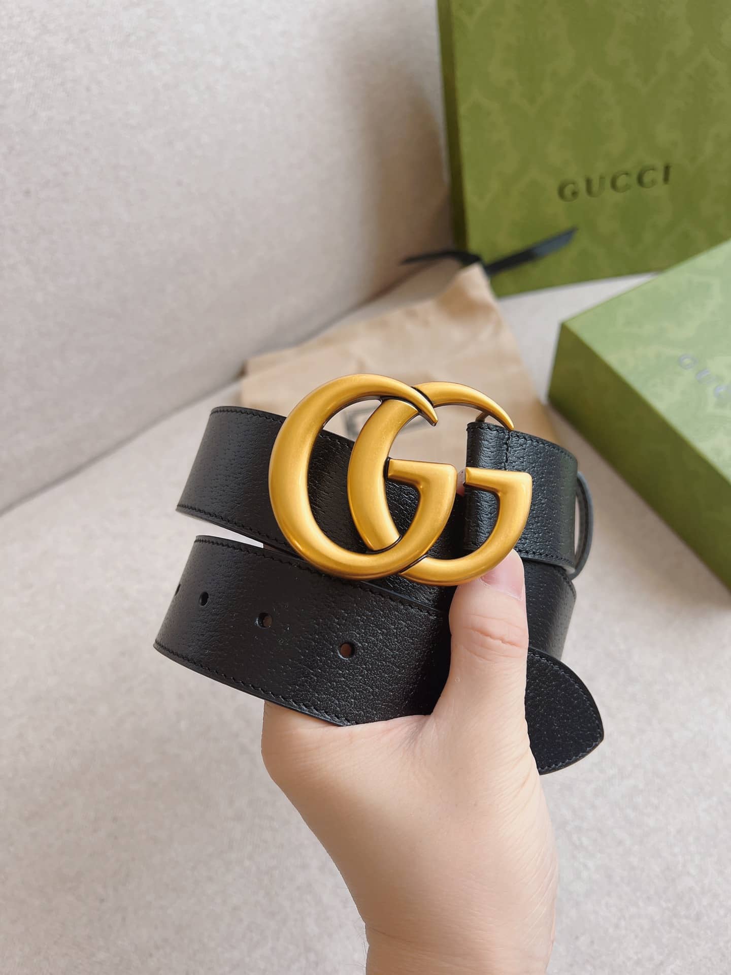 Gucci GG Marmont Wide Gold Logo Leather Belt Black 40Mm 406831 Dj20T 1000 - Image 2