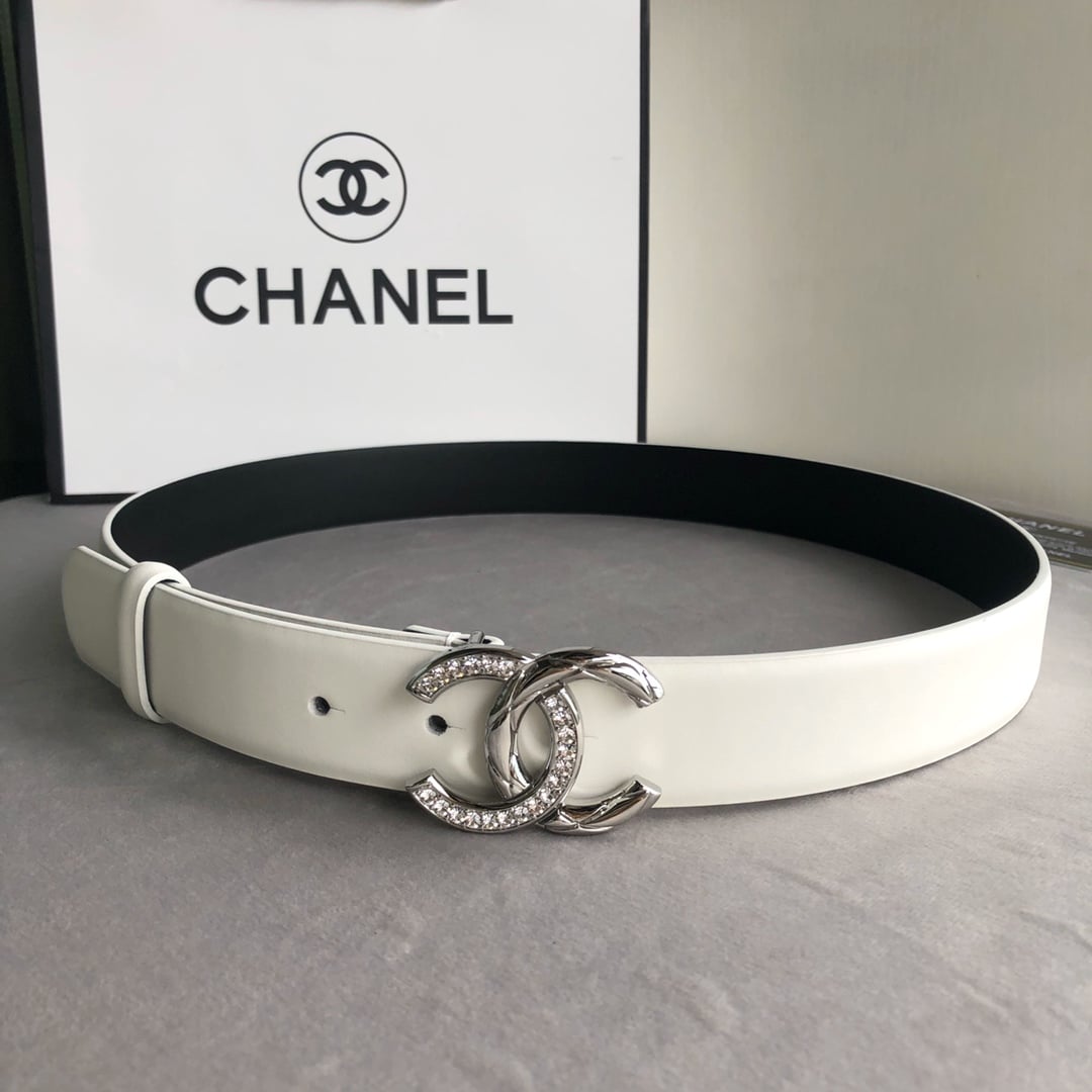 Chanel Crystals Belt Smooth Leather Silver White 30mm - Image 8