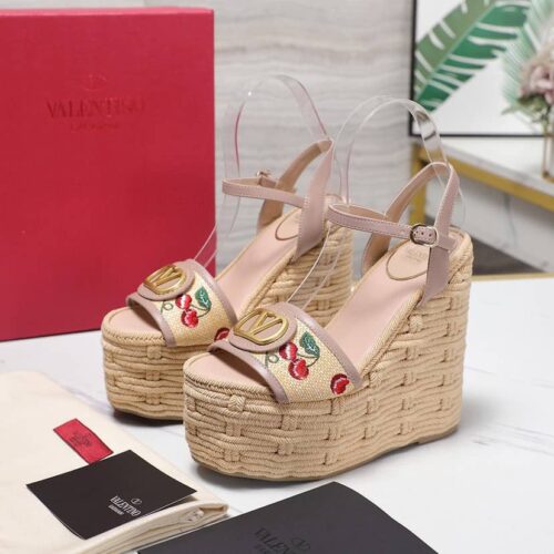Alternative view of Valentino Garavani VLogo Signature Cherryfic Pattern Wedge Sandal Pink 120mm 6W0S0LY9CEC 32H