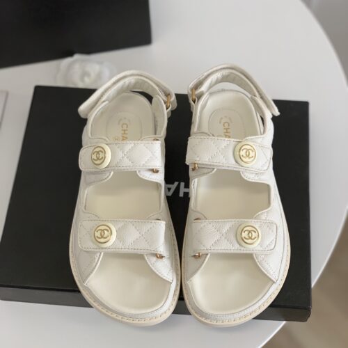 Alternative view of Chanel Sandals Grained Leather With CC Button Accent White