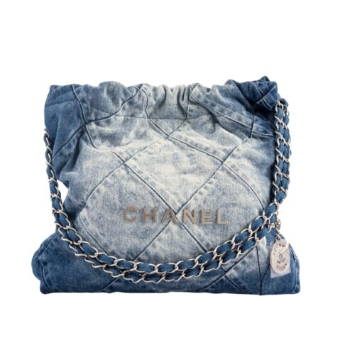 Chanel 22 Large Washed Denim Shoulder Bag Blue 41cm AS3261 B10439 NM981