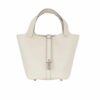 Hermes Picotin 18 Beton Clemence Silver-tone Hardware Bucket Bag White 18Cm