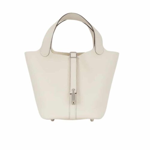 Hermes Picotin 18 Beton Clemence Silver-tone Hardware Bucket Bag White 18Cm