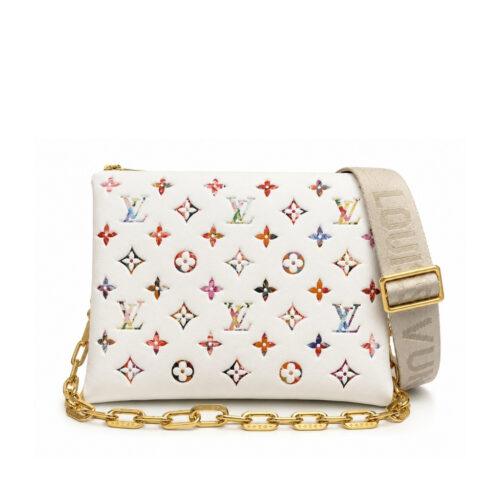 Louis Vuitton Coussin PM Monogram Embossed Shoulder Bag Multicolor Flower White 26Cm M21209