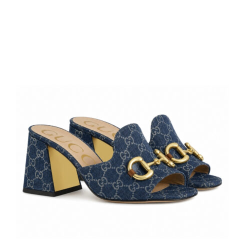 Gucci Horsebit GG Denim Slide Sandal Blue