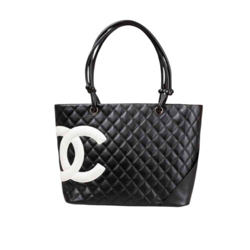 Chanel Cambon Line Medium Smooth Leather Tote Bag Black 28cm