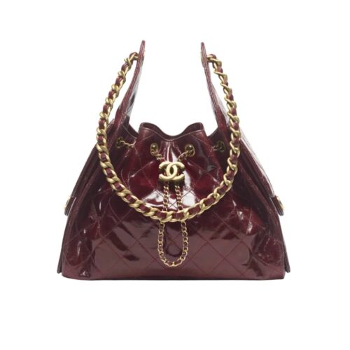 Chanel 25 Small Shiny Crumpled Leather Handbags Burgundy 26cm AS5293 B23553 U8095