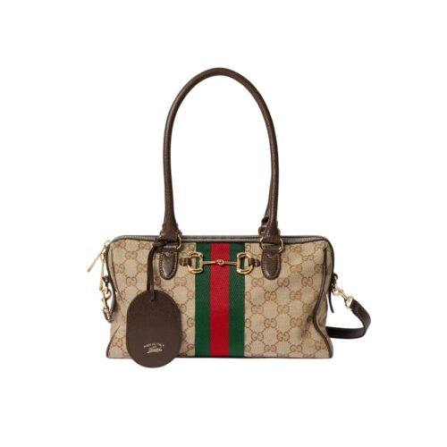 Gucci Borsetto Medium GG Canvas Boston Bag Sand And Dark Brown 28Cm 866732 FAFV9 9653
