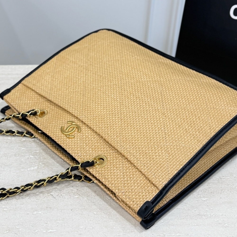 Chanel Shopping Bag Large Natural Straw Tote Bag Beige 39cm - Image 3