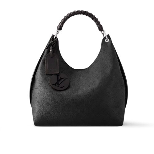 Louis Vuitton Carmel Mahina Leather Hobo Bag Black 40Cm M52950
