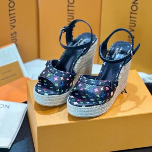 Alternative view of Louis Vuitton X Takashi Murakami Helios Wedge Monogram Canvas Sandal Black