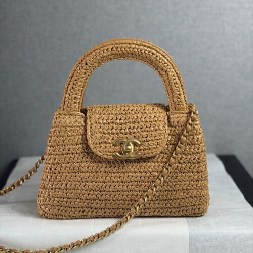 Alternative view of [Super Vip 1:1] Chanel Mini Shopping Bag Braided Raffia And Gold Tone Dark Beige 19Cm AS4416 B22677 U5552