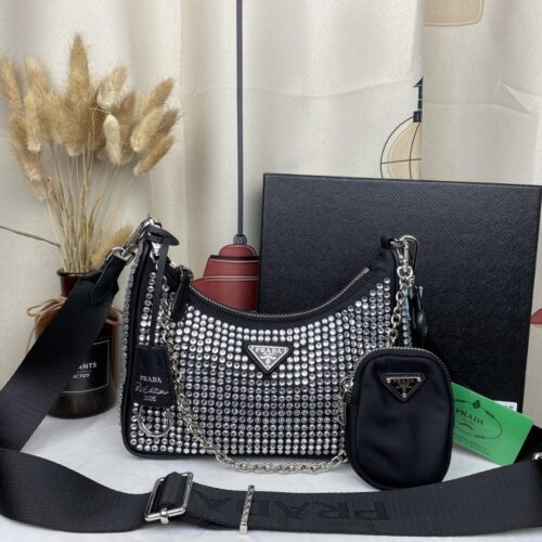 Alternative view of Prada Re Edition 2005 Satin Crystals Shoulder Bag Metal 23Cm 1BH204 2AWL F0T7O V V9L