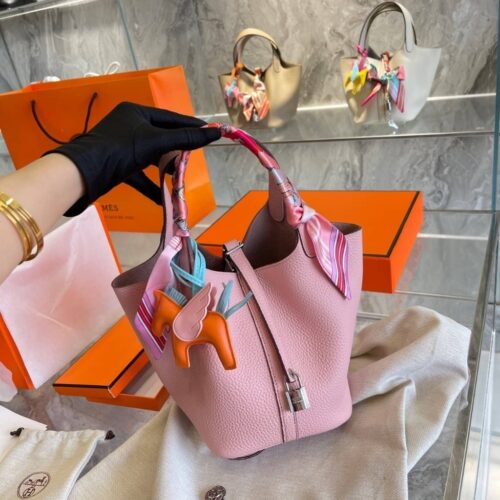 Alternative view of Hermes Picotin 18 Clemence Silver-tone Hardware Bucket Bag Rose Sakura 18Cm